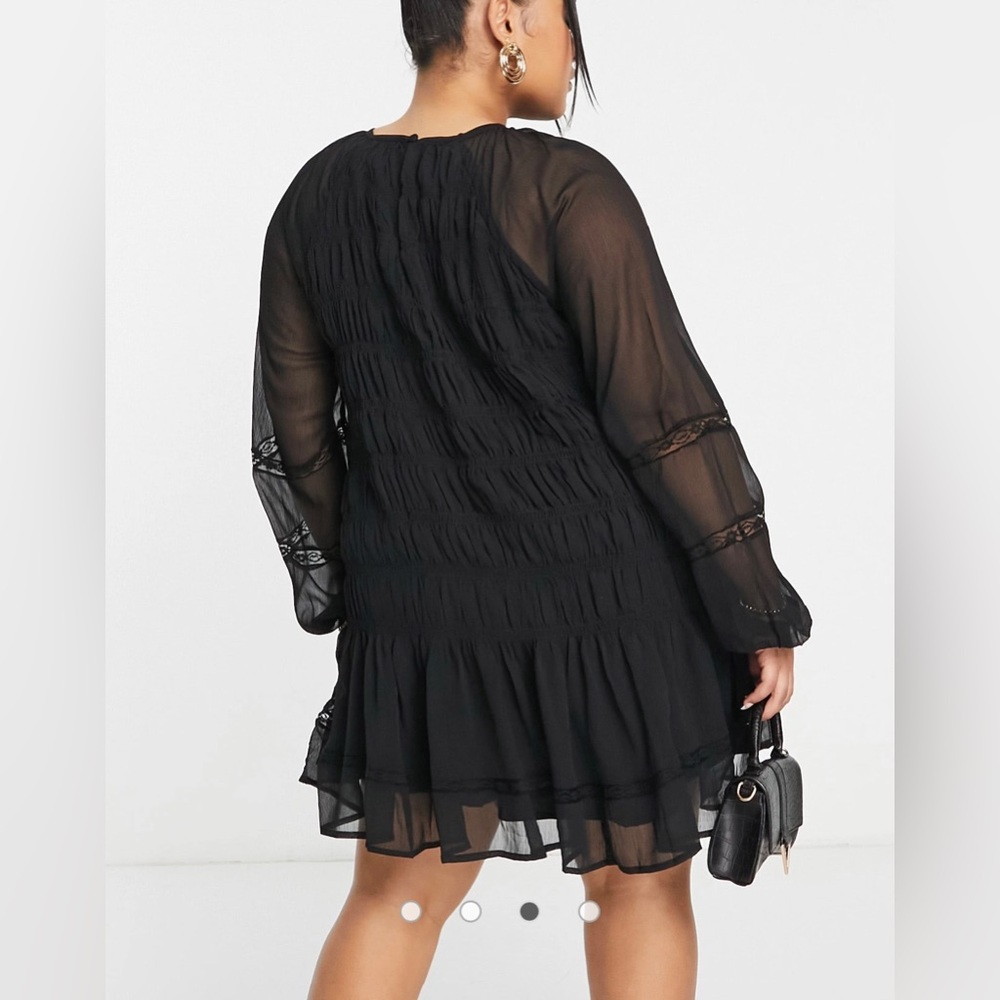 ASOS Curve Lace Insert Ruched Mini Smock Dress - Picture 4 of 8